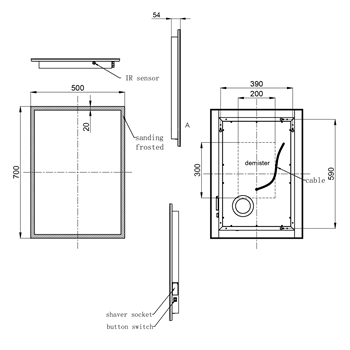 Spatial 500 x 700mm Illuminated LED Mirror with Sensor & Demist (Mains Operated)