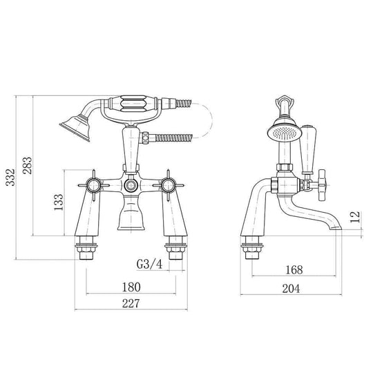 Regency Traditional Bath Shower Mixer Tap with Kit - 3 Colours
