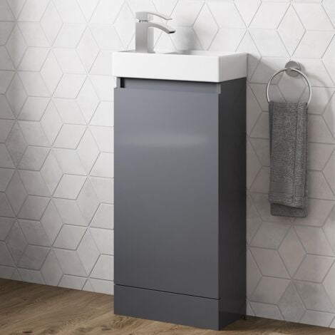 Denville 400mm Floor Standing Cloakroom Unit and Basin - Anthracite Grey Gloss