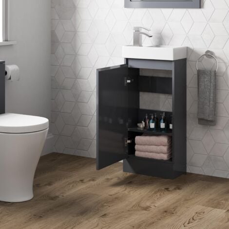 Mini 400mm Cloakroom Unit and Basin - Anthracite Grey Gloss