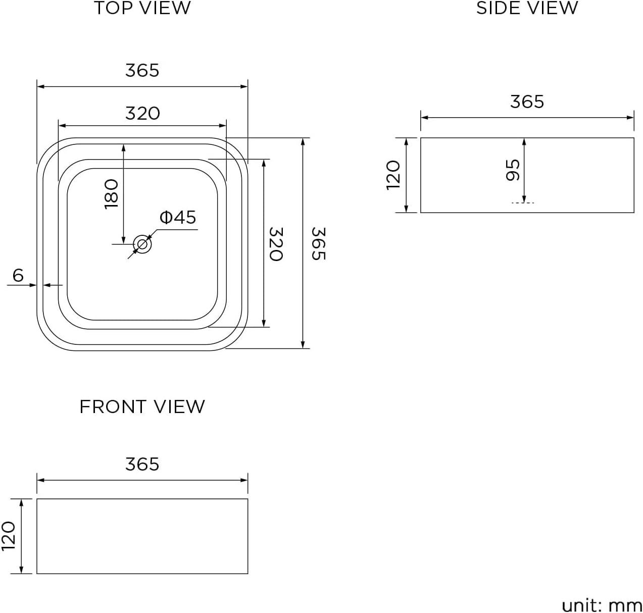 Sophia Soft Square Countertop Basin White 390x390x135mm