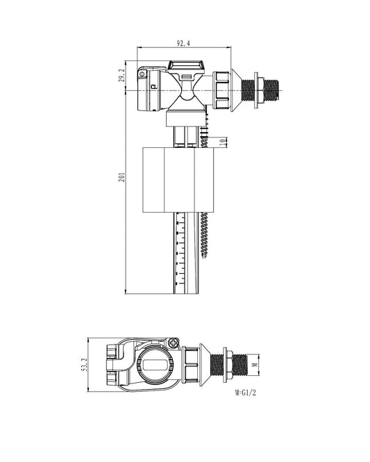 Side Entry Inlet Valve 1/2" - Brass Shank