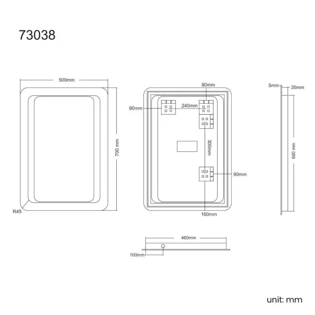 Pacific 500 x 700mm Illuminated Battery LED Mirror