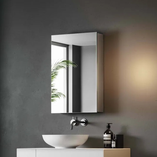 Delphi 600 x 400mm Stainless Steel Bathroom Mirror Cabinet Single Door