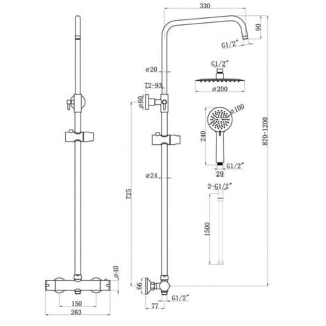 Supreme Thermostatic Bar Valve & Riser Kit with Twin Round Shower Head - Matt Black