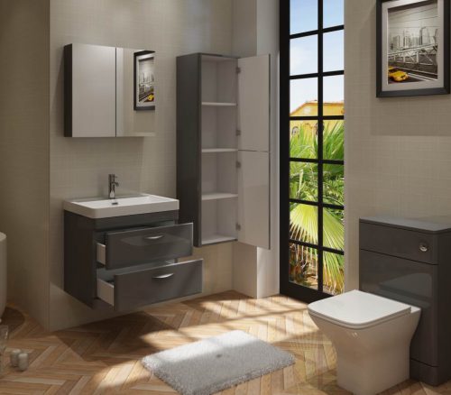 Apollo 500mm Wall Hung Unit & Ceramic Basin - Anthracite Grey