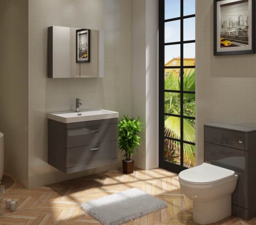 Apollo 700 wall hung Unit and Polymarble Basin Grey Gloss