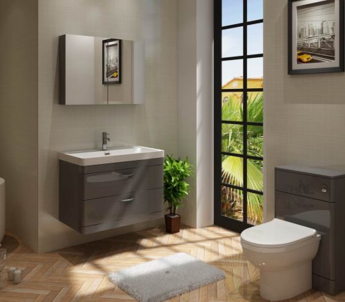 Apollo 800 wall hung Unit and Polymarble Basin Grey Gloss