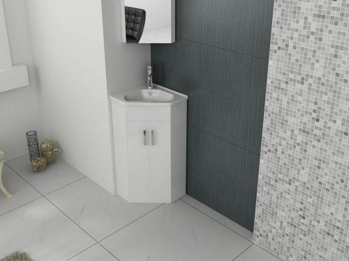 Krona Corner 400mm Unit and basin - Gloss White