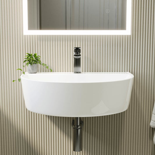 Malmo Curved Ceramic Wall Hung Cloakroom Basin White 445x330x155mm