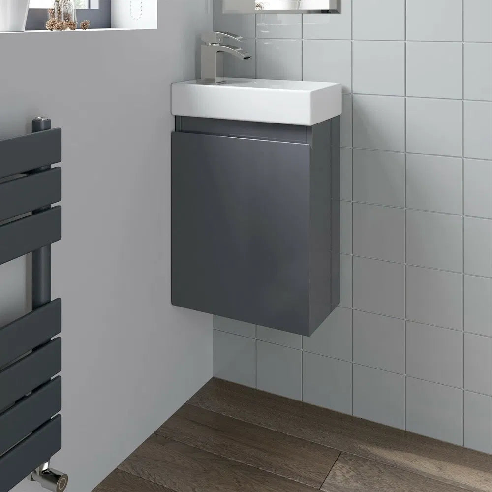 Denville 400 Wall Hung Cloakroom Unit & Basin - Anthracite Grey Gloss
