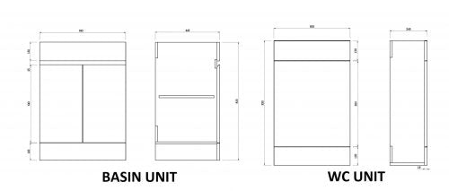 Nepara 1100 Anthracite Grey L Shape Set (600 Unit,500 WC, Basin Left Hand)