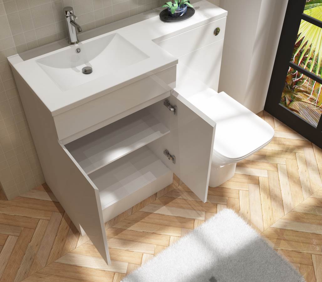 Nepara 1100 White L Shape Set (600 Unit,500 WC, Basin Left Hand)