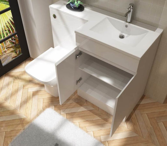 Nepara 1100 White L Shape Set (600 Unit,500 WC, Basin Right Hand)