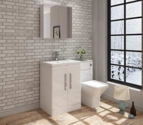 Orion 600 2 Door Floor Standing Vanity Unit With Basin - White