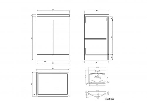 Orion 600 2 Door Floor Standing Vanity Unit With Basin - White
