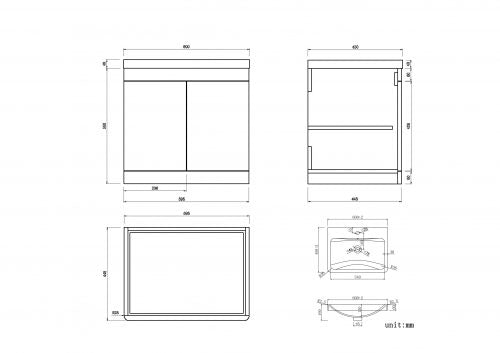 Orion 600 2 Door Floor Standing Vanity Unit With Basin - Light Grey