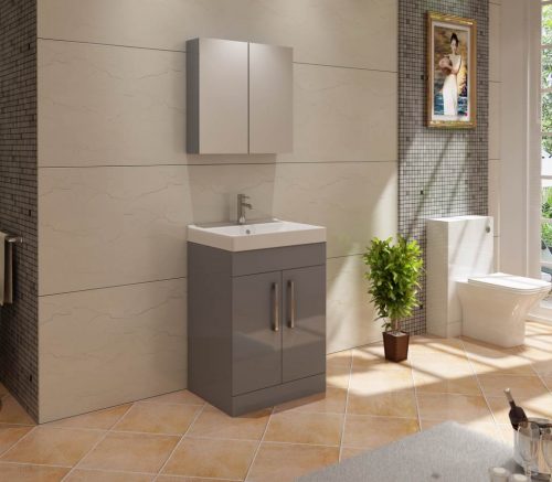 Star 500mm FS Unit and Ceramic Basin - Light Grey Gloss