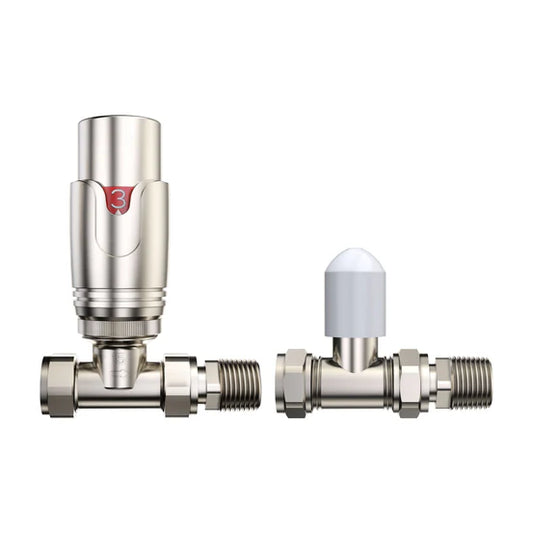 Pro Brushed Nickel 1/2" Thermostatic Radiator Valve TRV + Lockshield - 3 Types