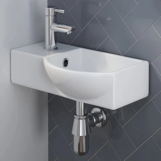 Charm Ceramic Small Cloakroom Basin White Wall Hung - Left Hand 395x280x140mm
