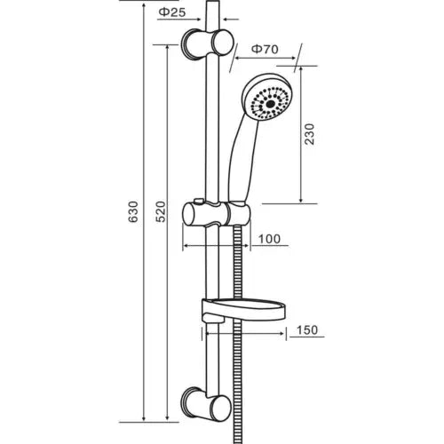 Dura Round Shower Rail kit with soap dish - Chrome