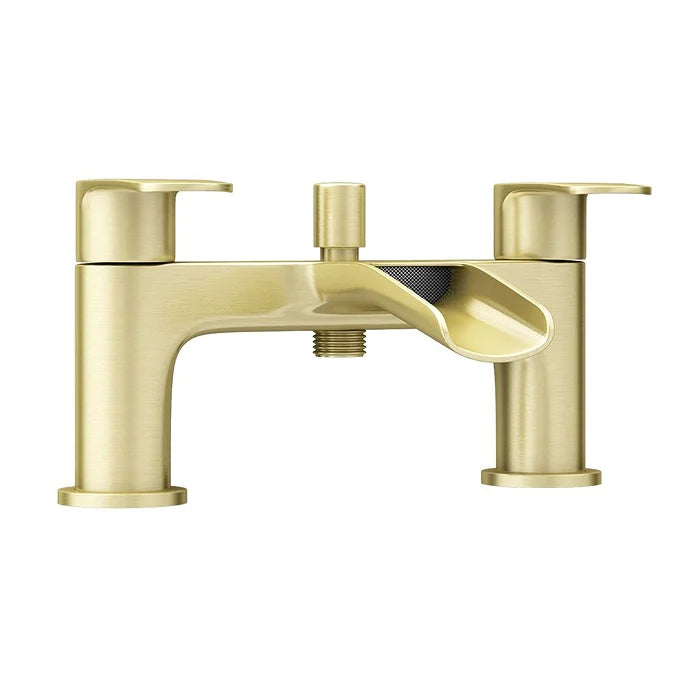 Kelvin Square Waterfall Bath Shower Mixer Tap with Kit - Brushed Brass