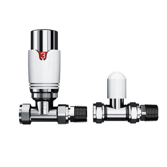 Pro White/Chrome 1/2" Thermostatic Valve TRV + Lockshield - 3 Types