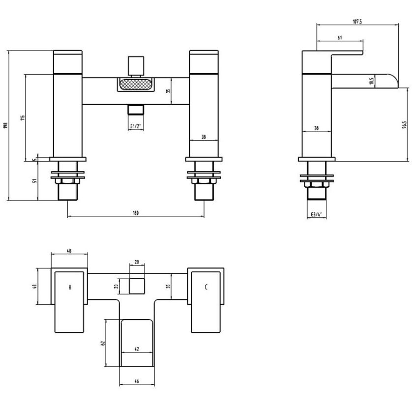 Kelvin Square Waterfall Bath Shower Mixer Tap with Kit - Matt Black