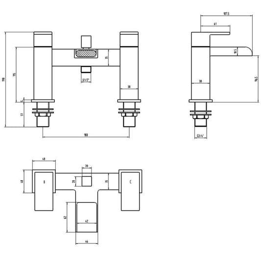 Kelvin Square Waterfall Bath Shower Mixer Tap with Kit - Matt Black
