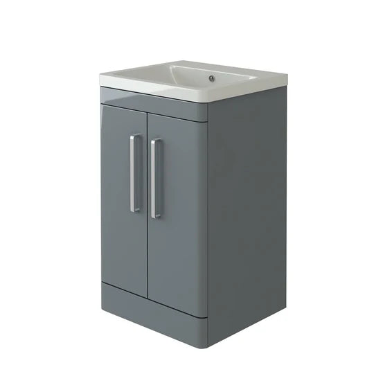 Orion 500 2 Door Floor Standing Vanity Unit With Basin - Light Grey