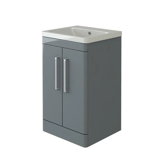Orion 500 2 Door Floor Standing Vanity Unit With Basin - Light Grey