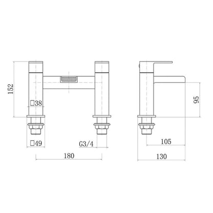 Kelvin Square Waterfall Bath Filler Mixer Tap - 3 Colours