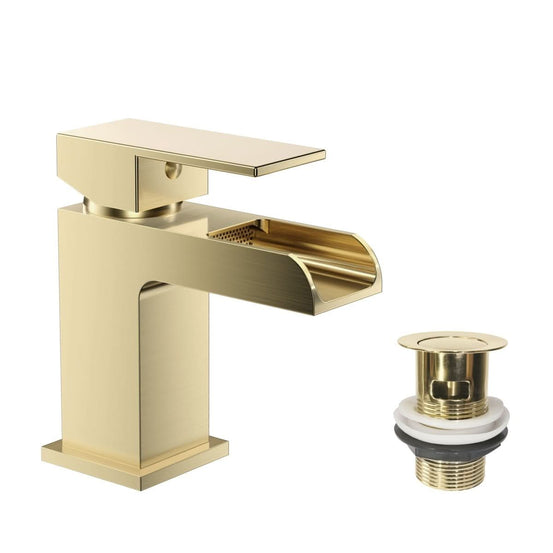 Kelvin Square Waterfall Mono Basin Mixer Tap with Waste - 3 Colours