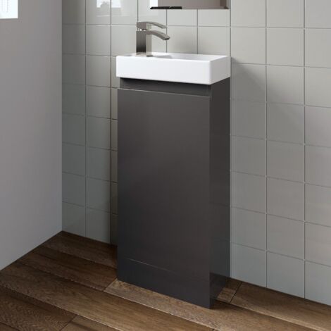 Denville 400mm Floor Standing Cloakroom Unit and Basin - Anthracite Grey Gloss