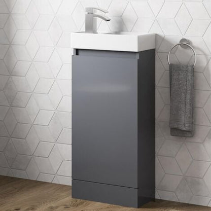 Mini 400mm Cloakroom Unit and Basin - Anthracite Grey Gloss