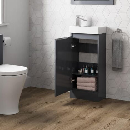 Denville 400mm Floor Standing Cloakroom Unit and Basin - Anthracite Grey Gloss