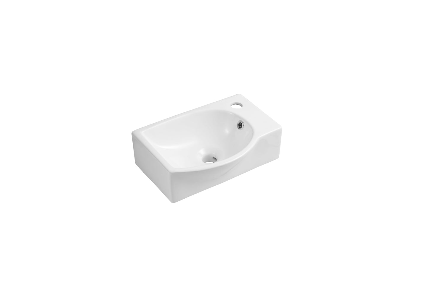 Charm Ceramic Small Cloakroom Basin White Wall Hung - Right Hand 395x280x140mm