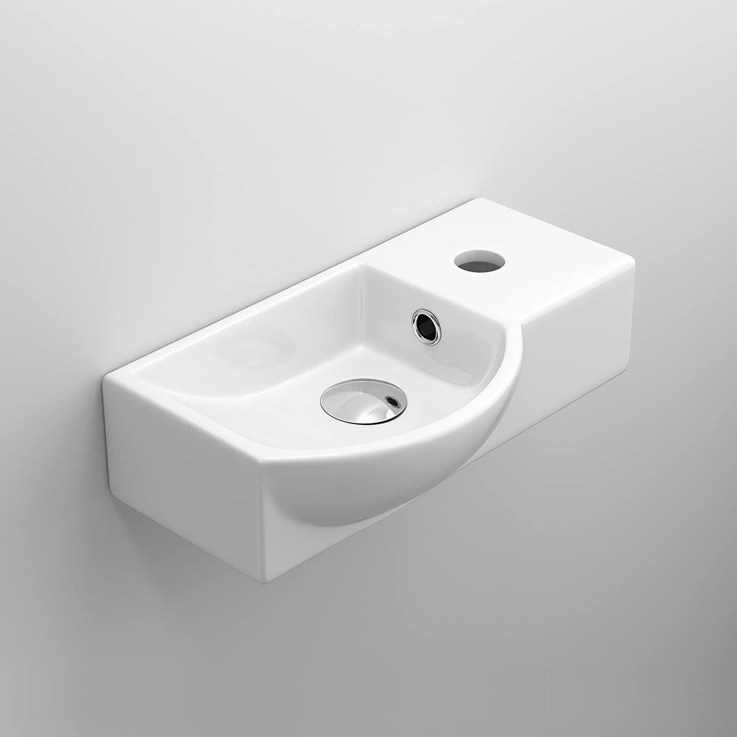 Charm Ceramic Small Cloakroom Basin White Wall Hung - Right Hand 395x280x140mm