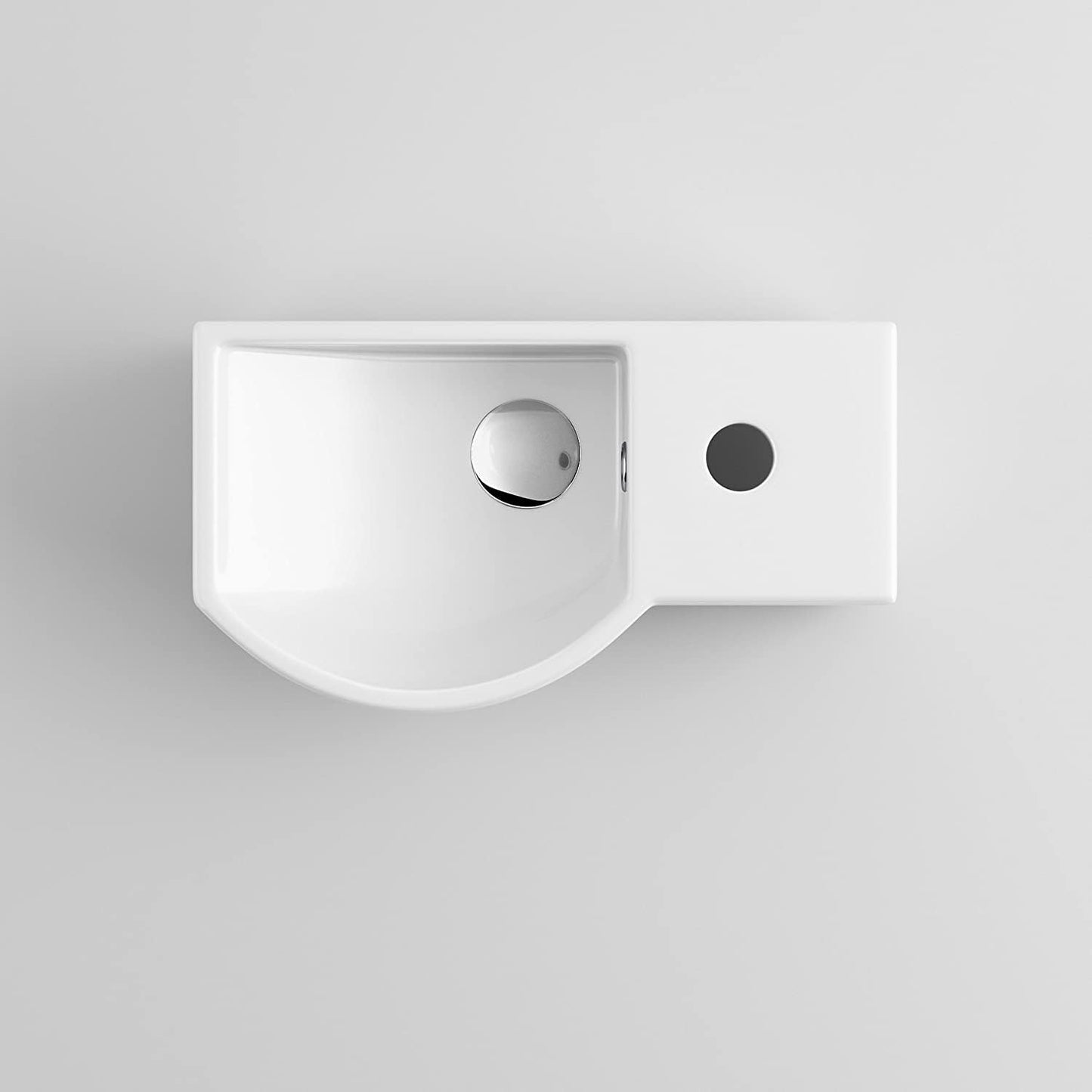 Charm Ceramic Small Cloakroom Basin White Wall Hung - Right Hand 395x280x140mm