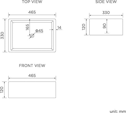 Esna Rectangular Countertop Cloakroom Basin White 480x390x160mm