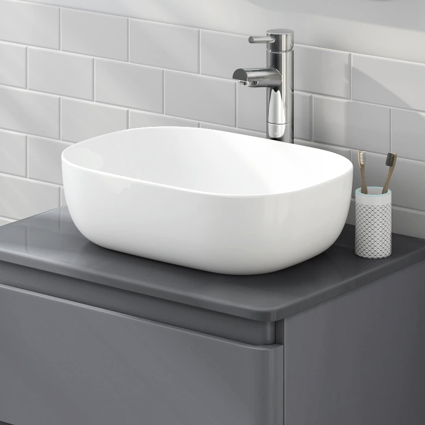 Bonn Curved Countertop Bowl Basin White 465x320x135mm