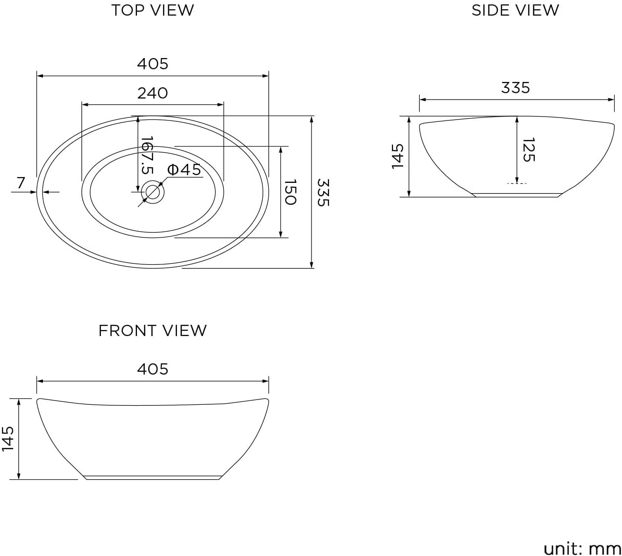 Vienna Oval Countertop Round Bowl Basin White 410x335x140mm