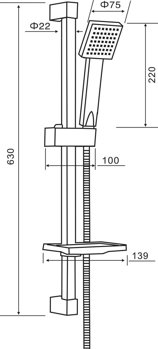 Cubix Square Shower Rail kit with soap dish - Chrome