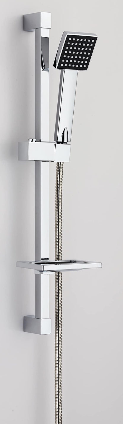Cubix Square Shower Rail kit with soap dish - Chrome