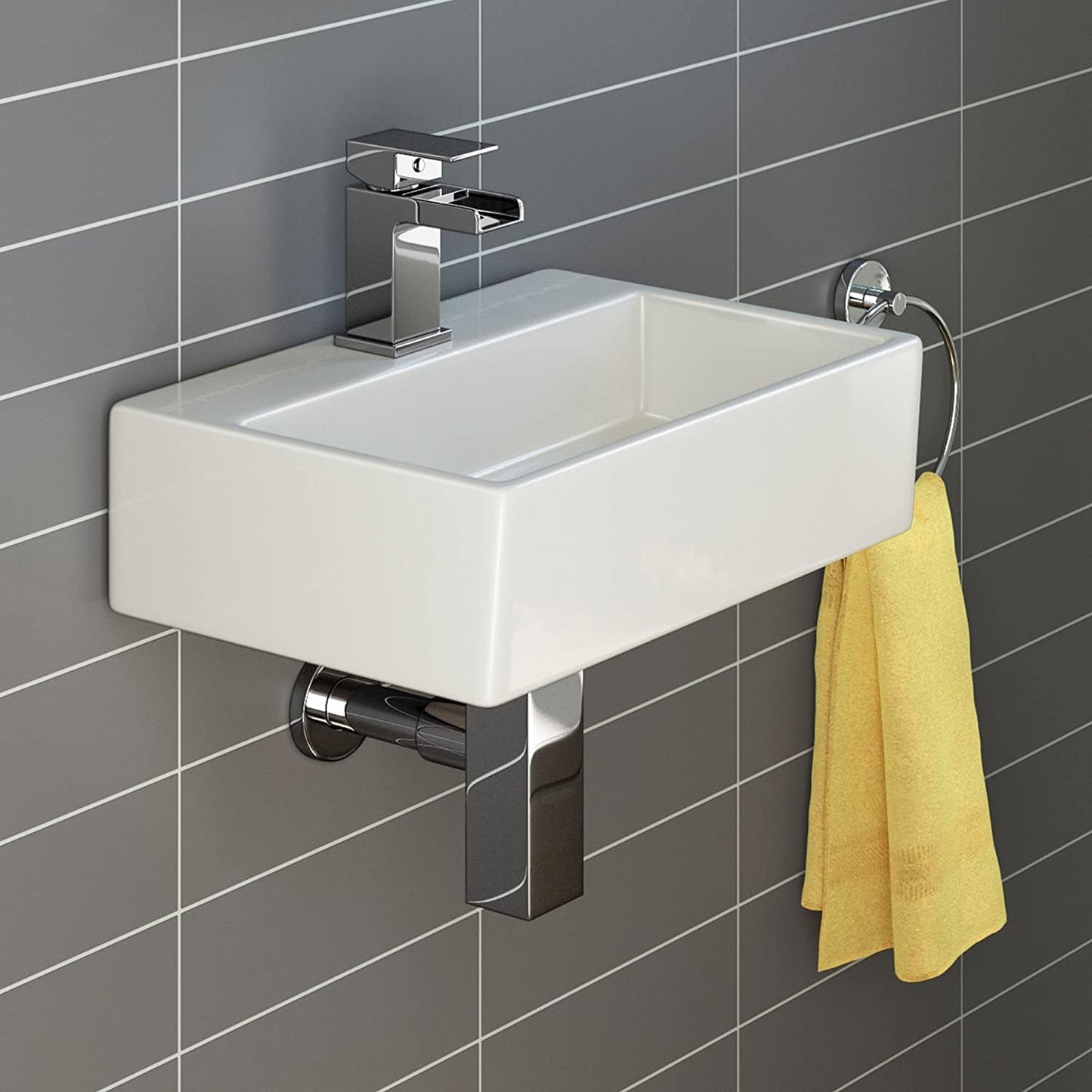 Pretoria Square Ceramic Cloakroom Basin White Wall Hung 390x310x115mm