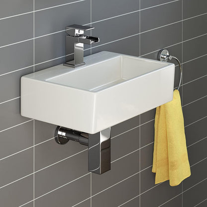 Pretoria Square Ceramic Cloakroom Basin White Wall Hung 390x310x115mm