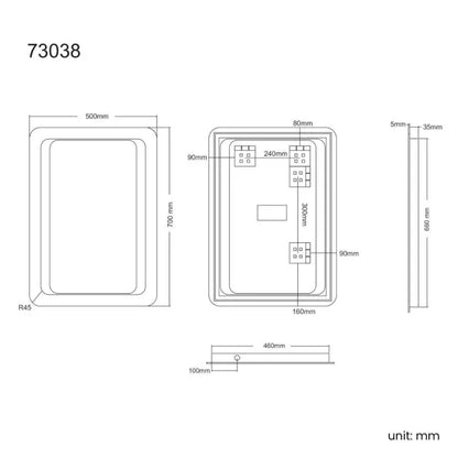 Pacific 500 x 700mm Illuminated Battery LED Mirror