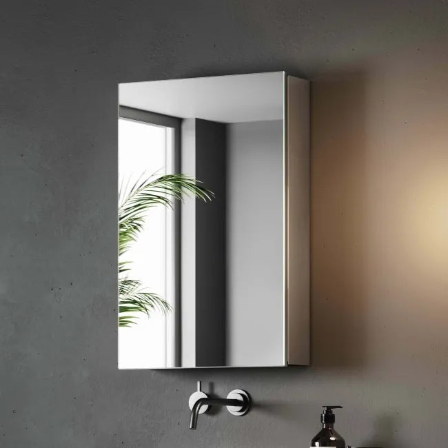Delphi 600 x 400mm Stainless Steel Bathroom Mirror Cabinet Single Door