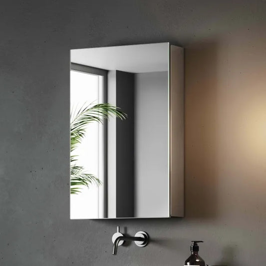 Delphi 600 x 400mm Stainless Steel Bathroom Mirror Cabinet Single Door