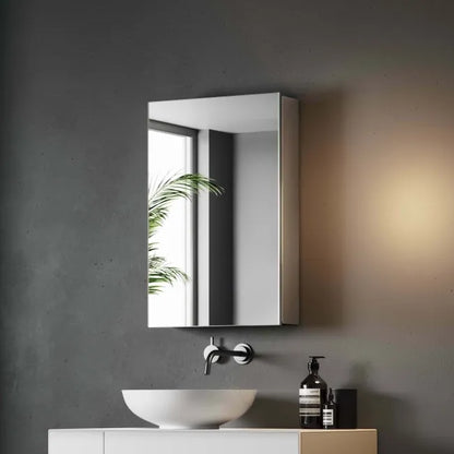 Delphi 600 x 400mm Stainless Steel Bathroom Mirror Cabinet Single Door